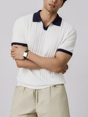 Old Money Style V-neck Color Matching Slim-fit Polo Shirts