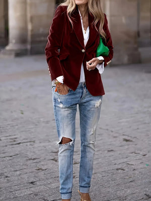 Slim Velvet Buttons Patch Pocket Blazer