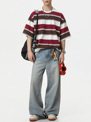 Color-blocked Stripes Loose-fit T-shirts