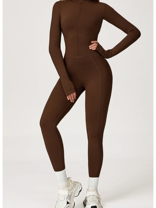 Long-sleeved Stand Collar Fleece Keep Warm High Elasticity Waist Slimming And Shaping Yoga Fitness Outdoor Jumpsuits/pants