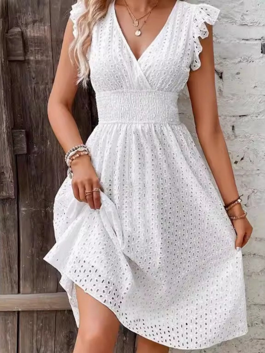 8 Colors Lace Flutter Sleeve Midi Dress