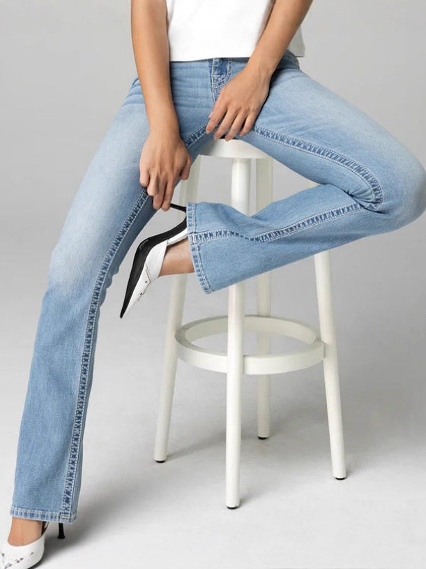 Distressed Pocket Embroidered Low-rise Skinny Jeans