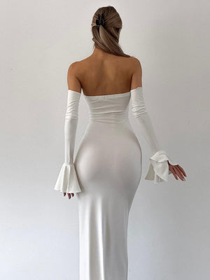 Off-shoulder Long Sleeves Hip-hugging Bodycon Long Dress