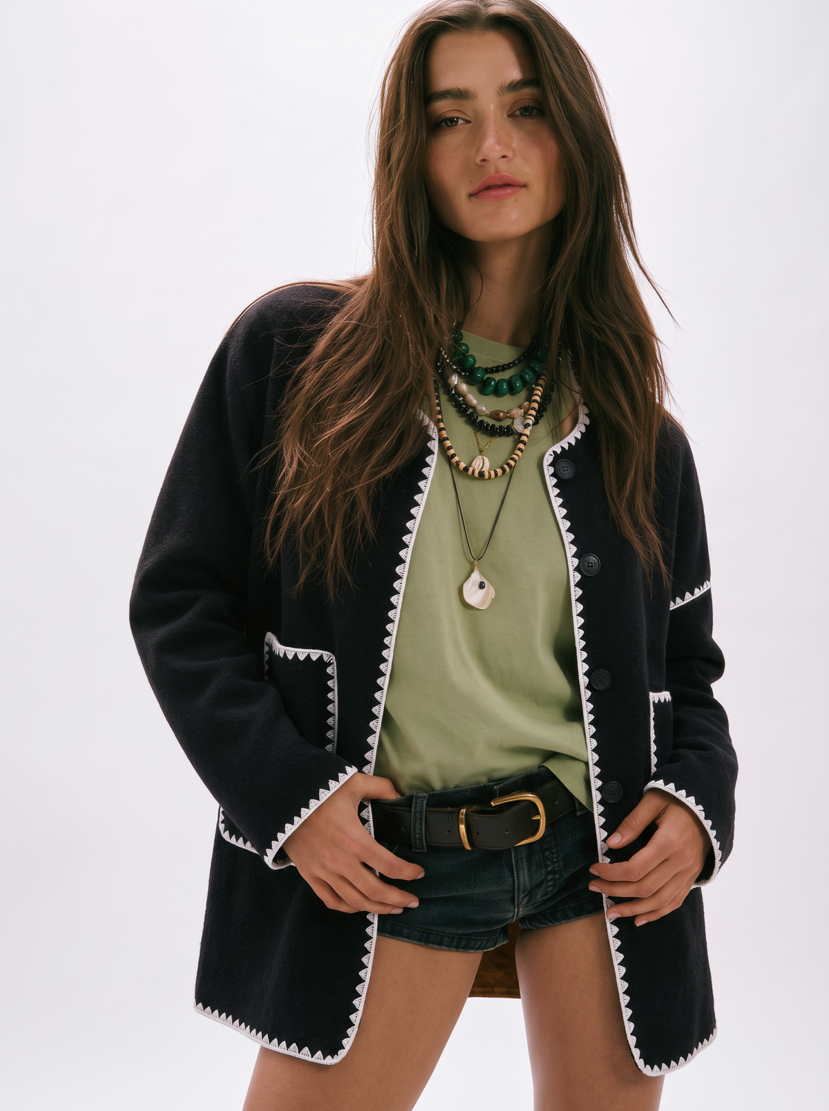 Retro-style Color-blocked Loose Single-breasted Fleece Jacket
