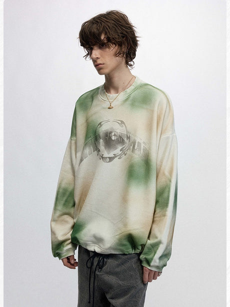 Plush Thickening Two-color Inkjet Printing Hem Drawstring Crew Neck Sweatshirt