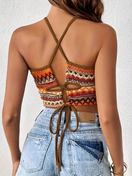 Slim-fit Backless Striped Halter Top