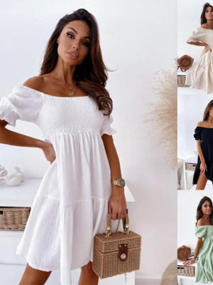 Loose-fit Hit Splicing Solid Color Mini&Short Dresses