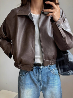 PU Loose Solid Color Jacket