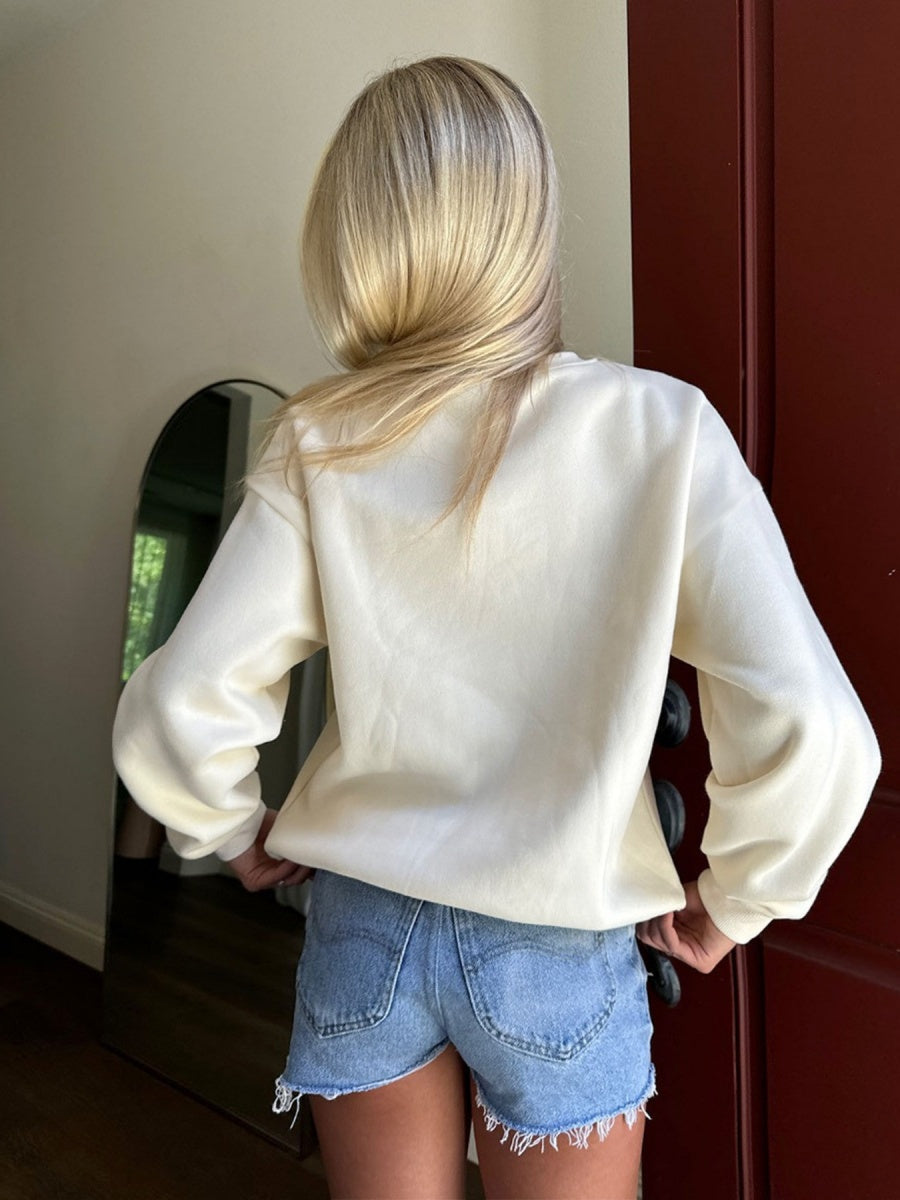 Women's Beige Bow Knot Pullover Sweatshirt