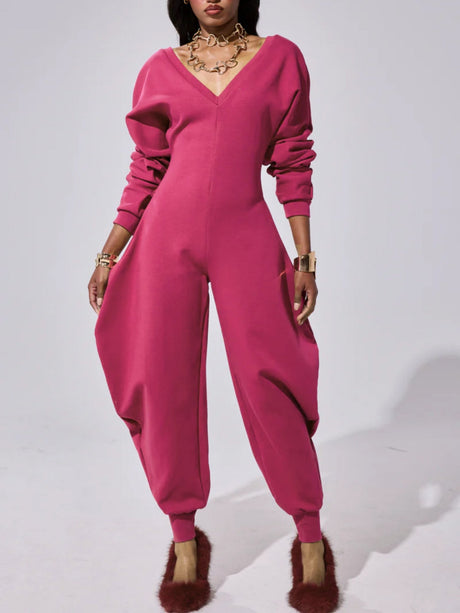 Flares Tight V-neck Sexy Long Sleeves Jumpsuits&Bodysuits