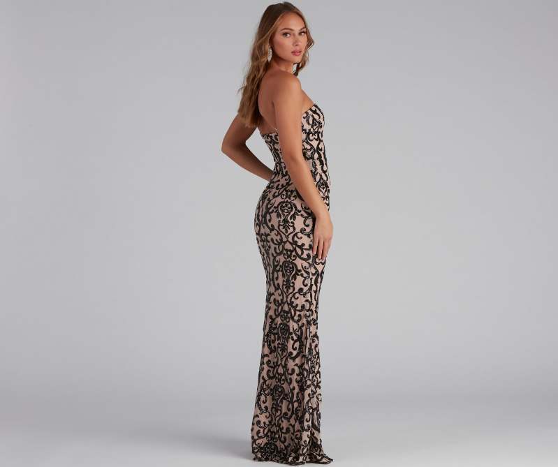 Liber Autumn women's sequins Fishtail shoulder Long suspender dress
