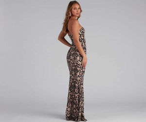 Liber Autumn women's sequins Fishtail shoulder Long suspender dress