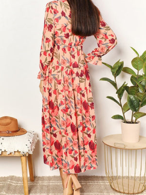 Robes maxi à imprimé floral, col en V et manches lanternes