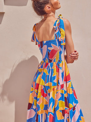 Sleeveless Flowers Printed Long Dress