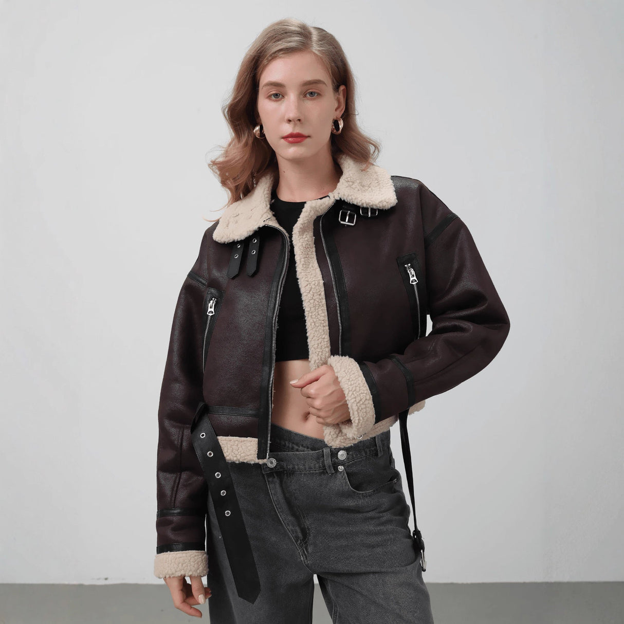 Leather Panelled Fur Pocket Jacket