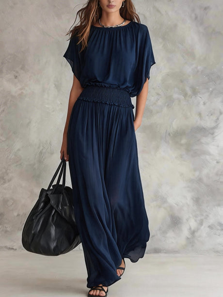 Waist-cinching Solid Color Maxi Dresses