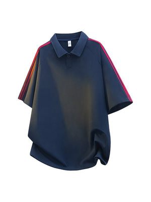 Stripes Patchwork Loose-fit POLO Shirt