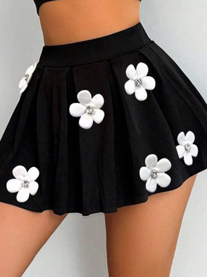 3D Flowers Stretch Short Skirt
