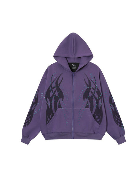 Flame Hot Diamond Cardigan Zipper Hoodies