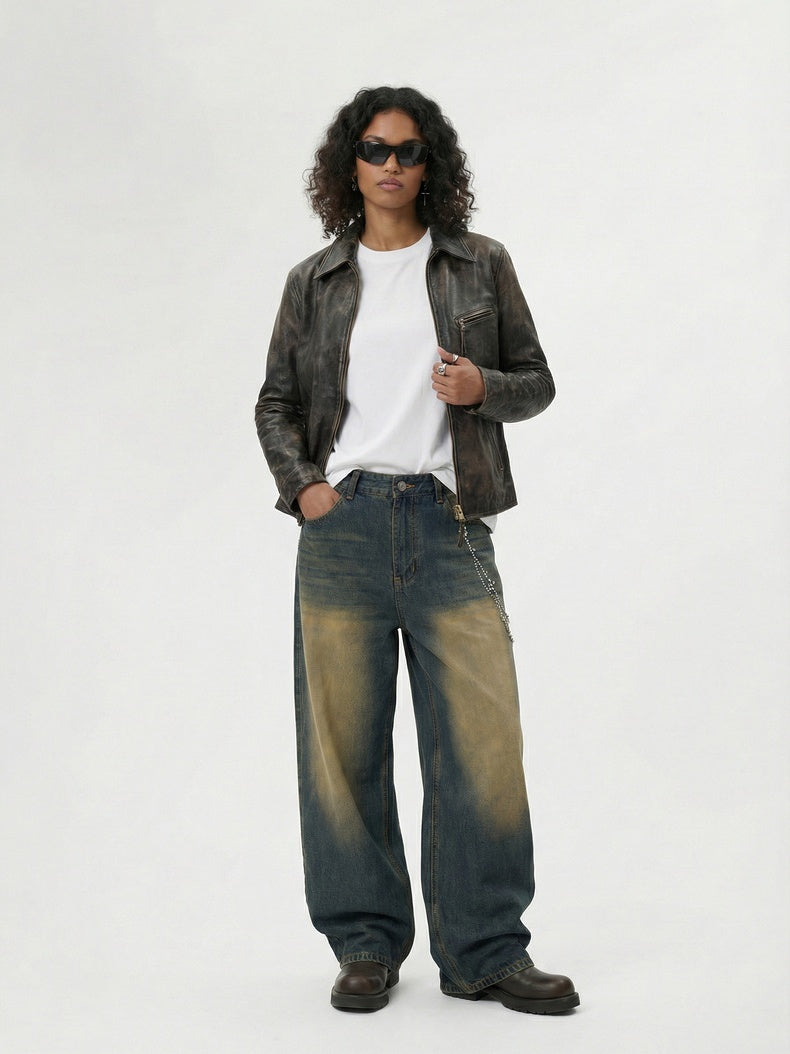 Retro Distressed Diamond Chain Jeans