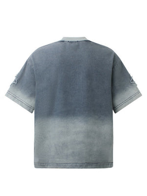 Washed Patches Stereo Embroidery Denim T-shirt