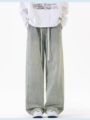 Lateral Bone Splicing All-match Loose Straight Leisure Jeans