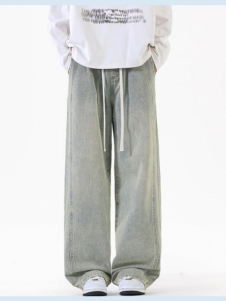 Lateral Bone Splicing All-match Loose Straight Leisure Jeans