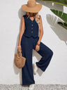 Pleated Solid Color Sleeveless Button Vest Wide-leg Pants 2-piece Sets