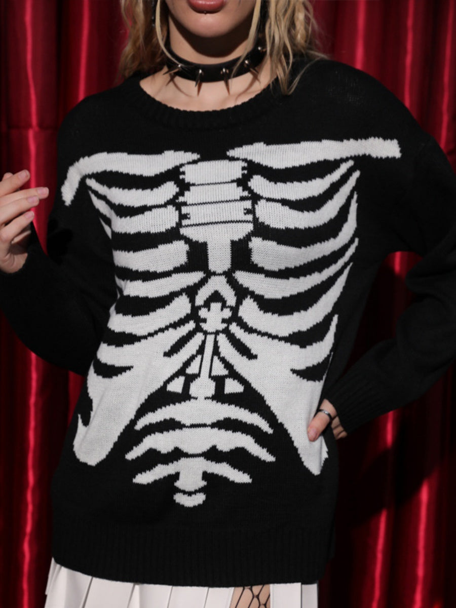 Liber Women's Tops Sweater Skull Long Sleeve Jacquard Autumn Pullover