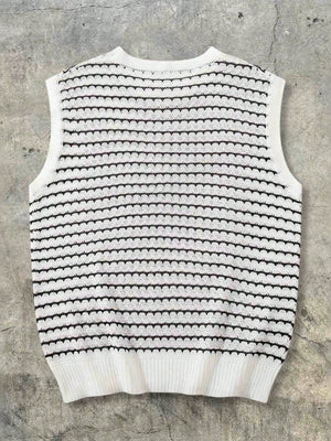 Color-blocked Black And White Stripes Knitting Tank Tops