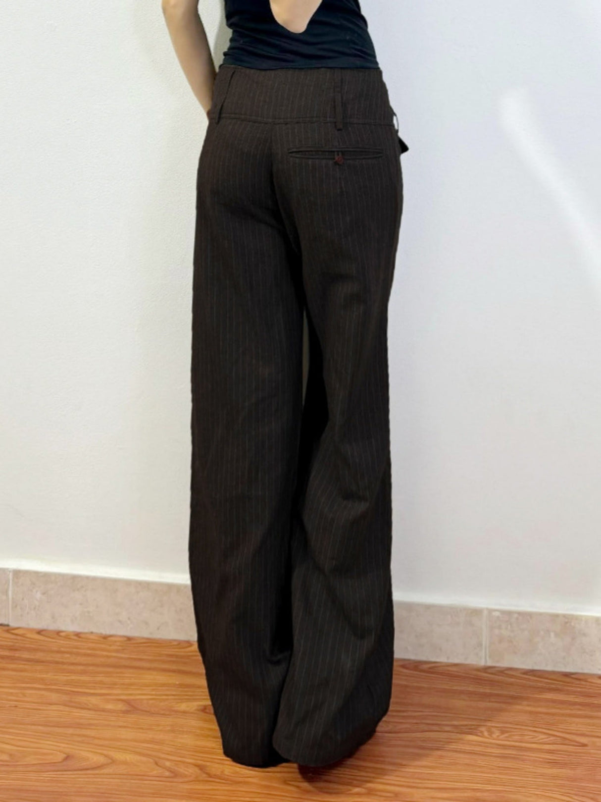 Stripes Contrasting Colors Buttons Straight-leg Pants Pants