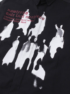Abstract Silhouette Print Loose Lapel Shirts