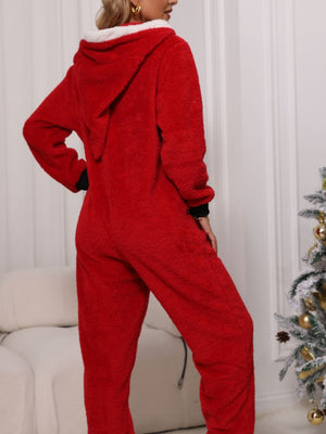 Jumpsuit Zipper Long Sleeve Pants Home Leisure Double-faced Fleece Christmas Style Hooded Christmas Jumpsuits/pants