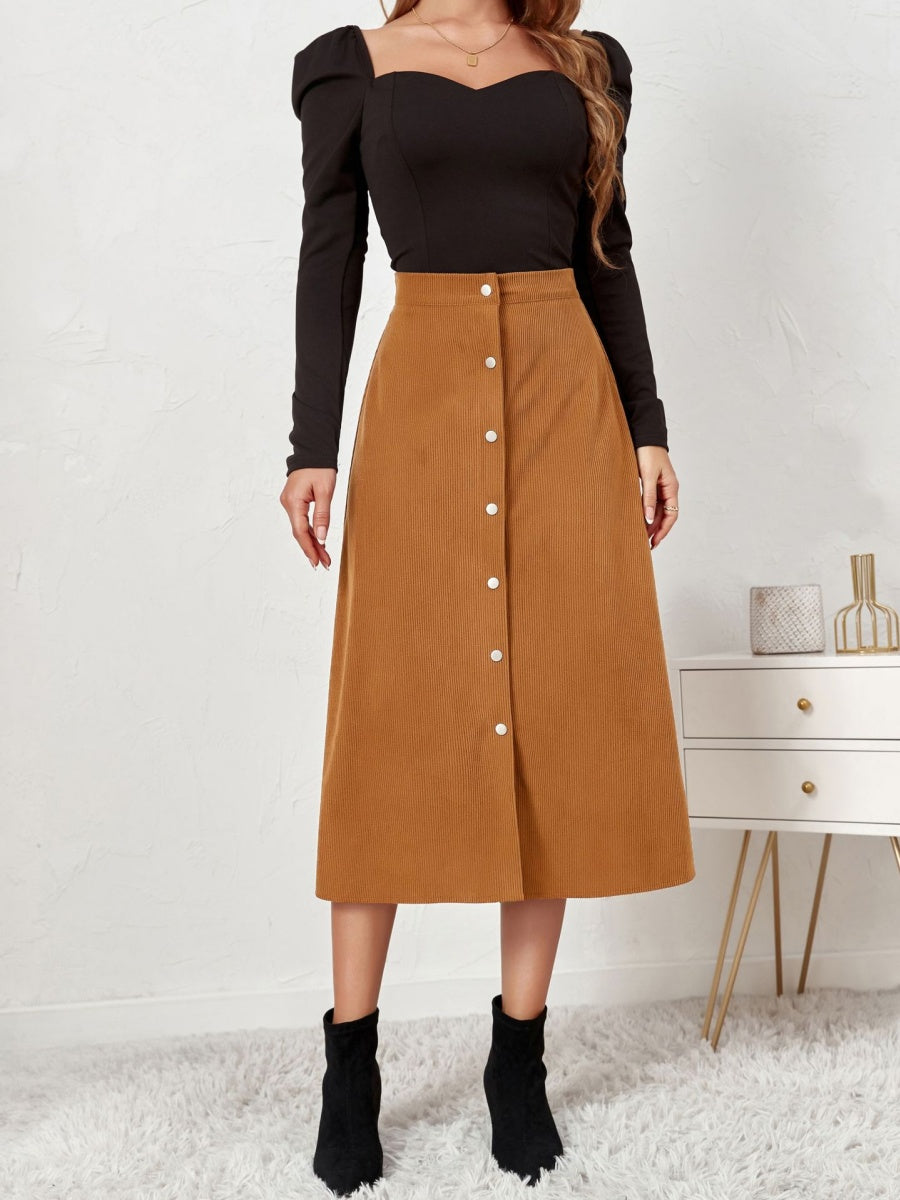 Corduroy Single-breasted High Waist Skirts