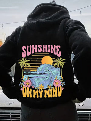 Dropped Shoulder Sleeves Fashion Sunlight Waves Printed Leisure Hoodies