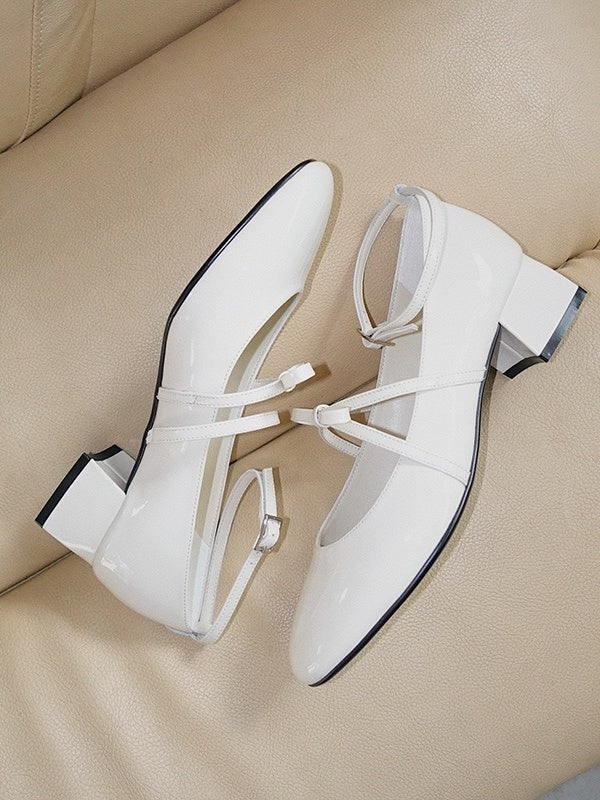 BIUCILI "Southern France Holiday" Original Design Elegant Bow Mary Jane Wedding Shoes Chunky Heel Women's Flats