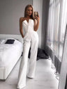 Asymmetrical Mid-waisted Elegant V-neck Strapless Jumpsuit