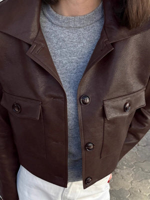 Short Pockets Pu Leather Jacket