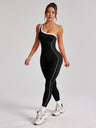 Color-blocked Stripes One Shoulder Exercise And Fitness Yoga Jumpsuits