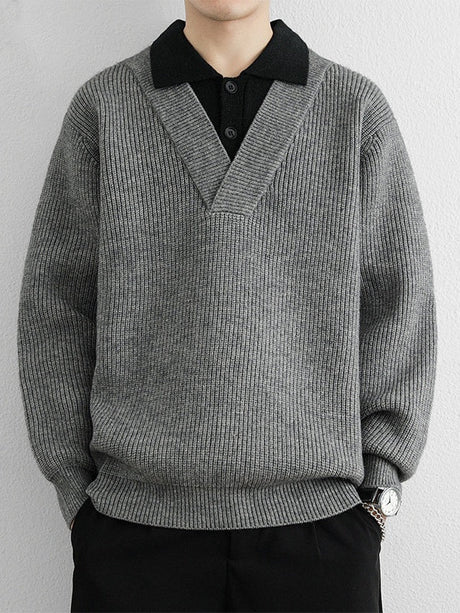 Layered-look Notch-Collar Sweater
