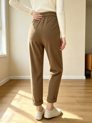 Retro-style Corduroy High-waisted Pocket Casual Trousers