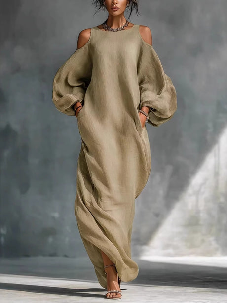 Long-sleeved, Off-shoulder, Mid-waisted Pullover Dress