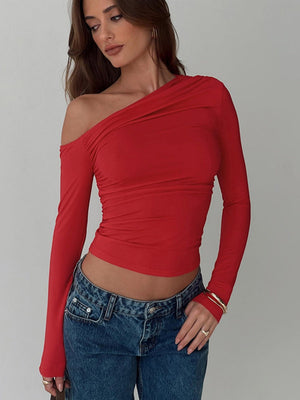 Liber Summer Women's Asymmetrical Solid Color T-shirts