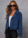 Lapel Double-breasted Long Sleeves Short Denim Jacket