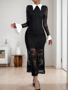 Lace Splicing Color-blocked Collar Slim-fit Hip-hugging Maxi Dresses