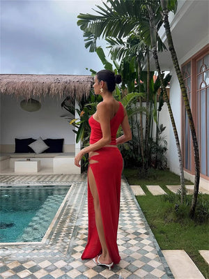 Liber Summer Women's Navel Solid Color 2-piece Sets