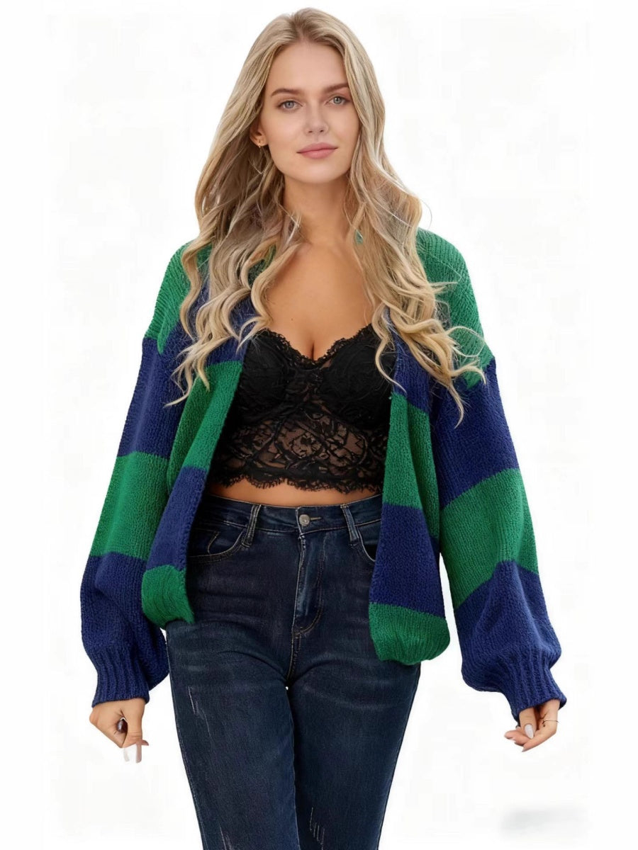 Color Blocking Striped Knitted Cardigan