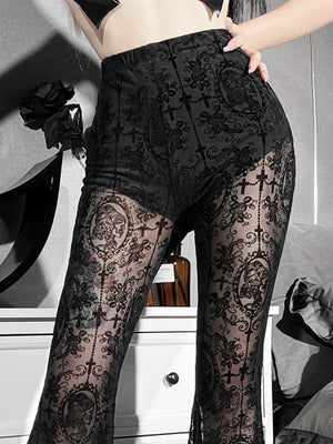 Perspective Lace Black Slightly Flared Pants