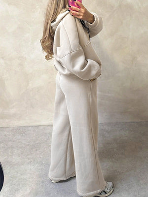 Sporty Style Long-sleeved Jacket Solid Color Trousers Two-piece Set