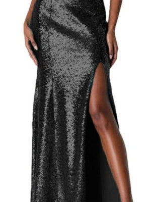 One Shoulder Sequins Slit Long Dress